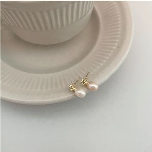 NEW 18K yellow gold plated freshwater Pearl drop earrings jewelry B21B